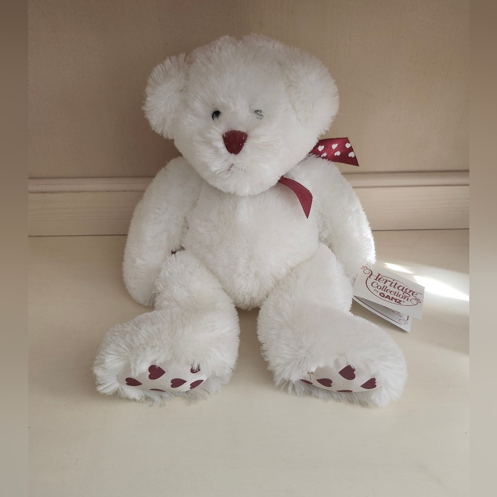GANZ Heritage Collection White Bear with Red Bow
